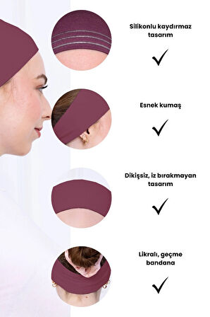 Kaymayan Silikonlu Bandana Bone - Sportif Saç Bandı-Gül Kurusu