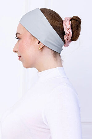 Kaymayan Silikonlu Bandana Bone - Sportif Saç Bandı-Açık Gri