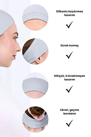 Kaymayan Silikonlu Bandana Bone - Sportif Saç Bandı-Açık Gri