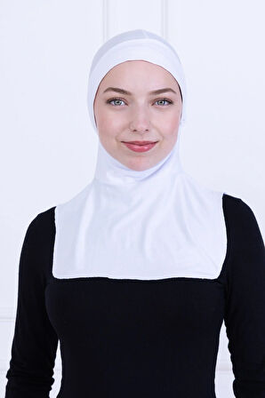 Beyaz Ninja Bone Boyunluklu Likralı Sporcu Bonesi Kadın Pratik Tesettür Hijab Başörtü