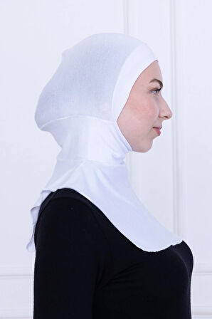 Beyaz Ninja Bone Boyunluklu Likralı Sporcu Bonesi Kadın Pratik Tesettür Hijab Başörtü
