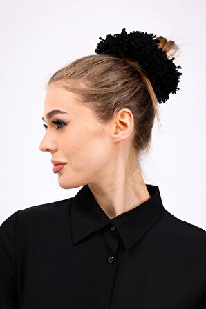 Siyah Arap Saçı Topuz Tokası Ipli Dolgun Lastikli Tesettür Kadın Aksesuar Toka