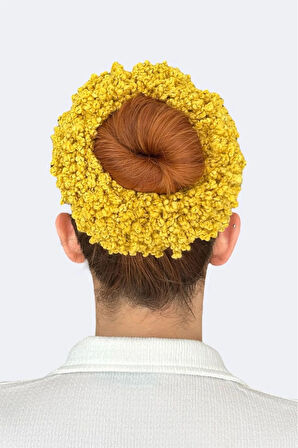 Arap Saçı Topuz Tokası Dolgun Lastikli Tesettür Kadın Aksesuar Toka-Sarı