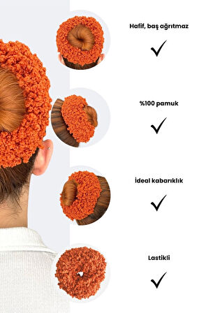 Arap Saçı Topuz Tokası Dolgun Lastikli Tesettür Kadın Aksesuar Toka-Turuncu