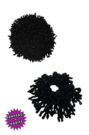 Kadife Ve Arap Saçı Topuz Tokası 2li Siyah Set Dolgun Lastikli Tesettür Kadın Toka 2 Adet