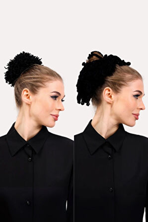 Kadife Ve Arap Saçı Topuz Tokası 2li Siyah Set Dolgun Lastikli Tesettür Kadın Toka 2 Adet