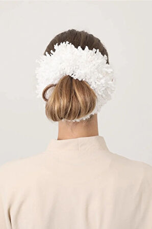 Kadife ve Arap Saçı Topuz Tokası 2li Beyaz Set Dolgun Lastikli Tesettür Kadın Toka 2 Adet