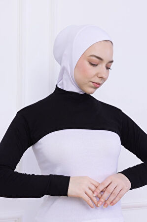 Balıkçı Yaka Boyunluklu Kolluk Siyah - Likralı Dik Yakalı Kadın Body Tesettür Crop Bolero