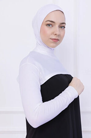 Balıkçı Yaka Boyunluklu Kolluk Beyaz - Likralı Dik Yakalı Kadın Body Tesettür Crop Bolero