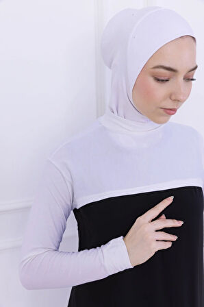 Balıkçı Yaka Boyunluklu Kolluk Beyaz - Likralı Dik Yakalı Kadın Body Tesettür Crop Bolero