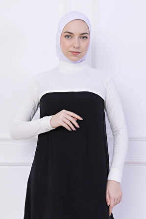 Balıkçı Yaka Boyunluklu Kolluk Ekru - Likralı Dik Yakalı Kadın Body Tesettür Crop Bolero