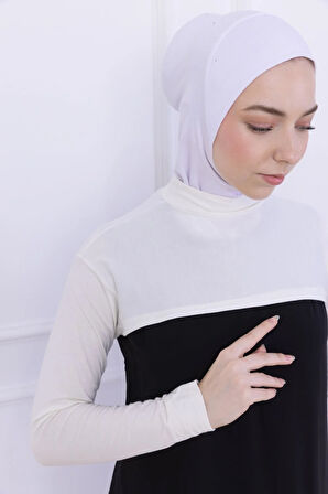 Balıkçı Yaka Boyunluklu Kolluk Ekru - Likralı Dik Yakalı Kadın Body Tesettür Crop Bolero