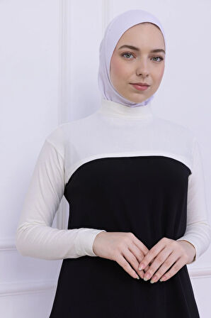 Balıkçı Yaka Boyunluklu Kolluk Ekru - Likralı Dik Yakalı Kadın Body Tesettür Crop Bolero