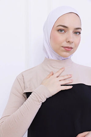 Balıkçı Yaka Boyunluklu Kolluk Bej - Likralı Dik Yakalı Kadın Body Tesettür Crop Bolero