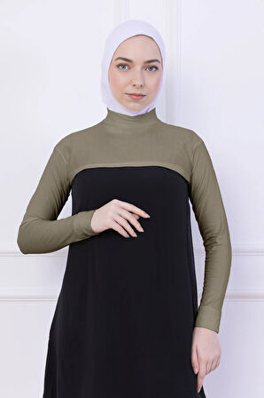 Balıkçı Yaka Boyunluklu Kolluk Açık Yeşil - Likralı Dik Yakalı Kadın Body Tesettür Crop Bolero