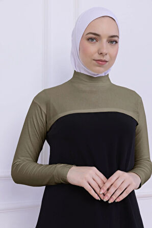 Balıkçı Yaka Boyunluklu Kolluk Açık Yeşil - Likralı Dik Yakalı Kadın Body Tesettür Crop Bolero