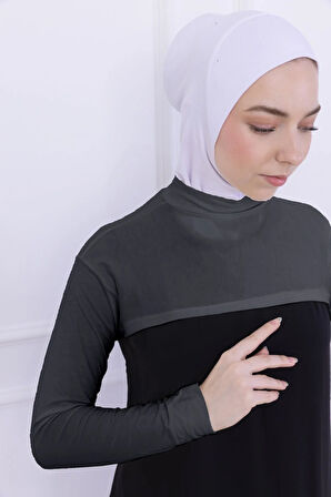 Balıkçı Yaka Boyunluklu Kolluk Gri - Likralı Dik Yakalı Kadın Body Tesettür Crop Bolero