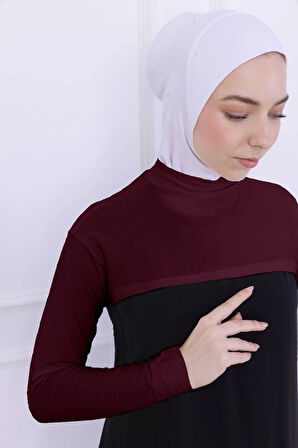 Balıkçı Yaka Boyunluklu Kolluk Bordo - Likralı Dik Yakalı Kadın Body Tesettür Crop Bolero
