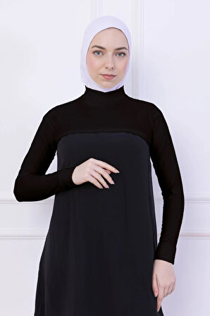 Balıkçı Yaka Boyunluklu Kolluk Acı Kahve - Likralı Dik Yakalı Kadın Body Tesettür Crop Bolero