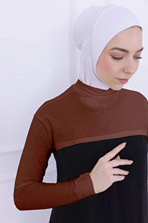 Balıkçı Yaka Boyunluklu Kolluk Kiremit - Likralı Dik Yakalı Kadın Body Tesettür Crop Bolero