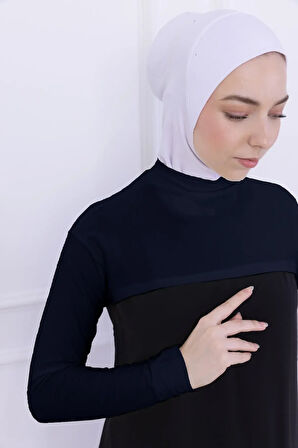 Balıkçı Yaka Boyunluklu Kolluk Lacivert - Likralı Dik Yakalı Kadın Body Tesettür Crop Bolero