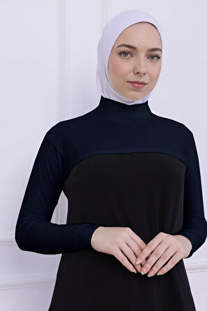 Balıkçı Yaka Boyunluklu Kolluk Lacivert - Likralı Dik Yakalı Kadın Body Tesettür Crop Bolero