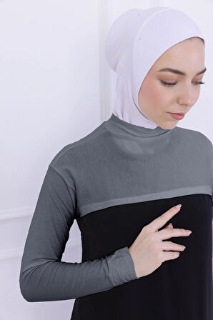 Balıkçı Yaka Boyunluklu Kolluk Açık Gri - Likralı Dik Yakalı Kadın Body Tesettür Crop Bolero