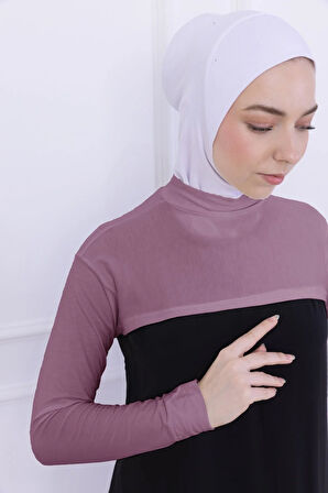 Balıkçı Yaka Boyunluklu Kolluk Gül Kurusu Pembe - Likralı Dik Yakalı Kadın Body Tesettür Crop Bolero