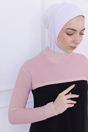 Balıkçı Yaka Boyunluklu Kolluk - Likralı Kadın Body Tesettür Crop Bolero-Pudra