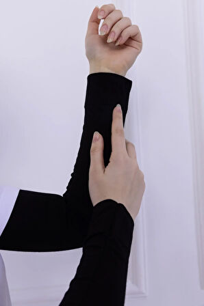 Likralı Penye Kolluk Siyah - Pratik Kadın Tesettür Düz Namaz Kolluğu 1 Çift 40cm Viskon Hijab