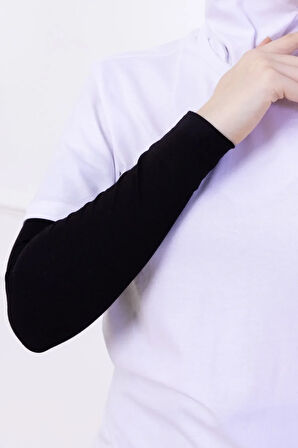 Likralı Penye Kolluk Siyah - Pratik Kadın Tesettür Düz Namaz Kolluğu 1 Çift 40cm Viskon Hijab