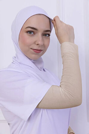 Likralı Penye Kolluk Açık Bej - Pratik Kadın Tesettür Düz Namaz Kolluğu 1 Çift 40cm Viskon Hijab