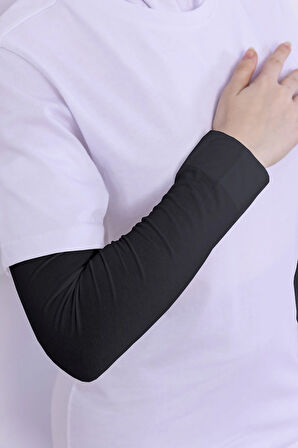 Likralı Penye Kolluk Antrasit - Pratik Kadın Tesettür Düz Namaz Kolluğu 1 Çift 40cm Viskon Hijab
