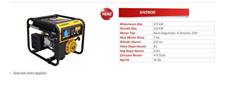 Loncin HG3500 Benzinli Monofaze Jeneratör 3.5 KWA İPLİ