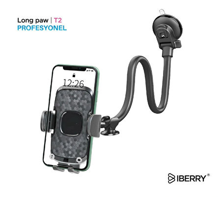 İBERRY LONG PAW T2 VANTUZLU ARAÇ İÇİ TELEFON TUTUCU