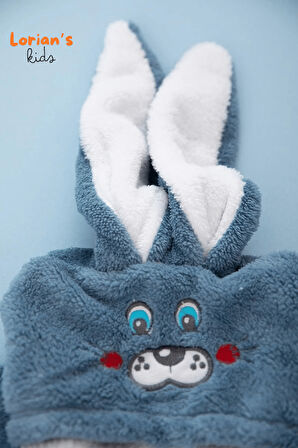 Welsoft Lacivert Tavşan Unisex Yumuşak Peluş Fermuarlı Bebek Tulumu - 3 Yaş