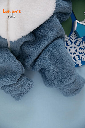 Welsoft Lacivert Tavşan Unisex Yumuşak Peluş Fermuarlı Bebek Tulumu - 3 Yaş
