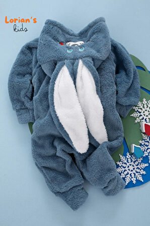 Welsoft Lacivert Tavşan Unisex Yumuşak Peluş Fermuarlı Bebek Tulumu - 5 Yaş