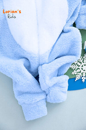 Welsoft Erkek Mavi Tavşan Yumuşak Peluş Fermuarlı Bebek Tulumu - 3 Yaş