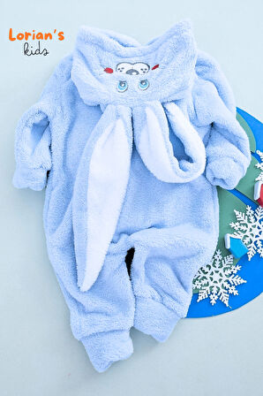 Welsoft Erkek Mavi Tavşan Yumuşak Peluş Fermuarlı Bebek Tulumu - 3 Yaş
