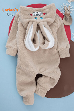 Welsoft Açık Kahve Tavşan Yumuşak Peluş Fermuarlı Bebek Tulumu - 5 Yaş