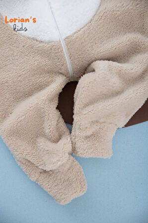 Welsoft Açık Kahve Tavşan Yumuşak Peluş Fermuarlı Bebek Tulumu - 5 Yaş