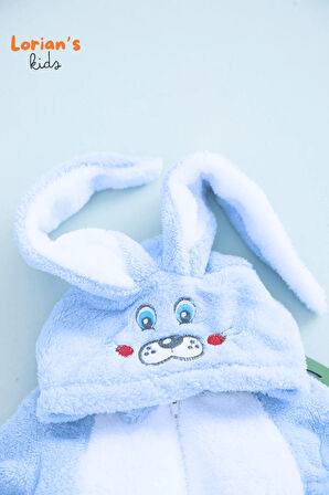 Welsoft Erkek Mavi Tavşan Yumuşak Peluş Fermuarlı Bebek Tulumu - 4 Yaş