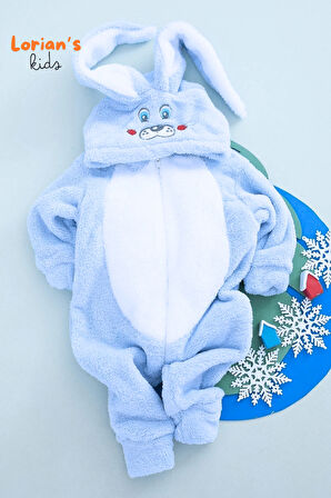 Welsoft Erkek Mavi Tavşan Yumuşak Peluş Fermuarlı Bebek Tulumu - 5 Yaş