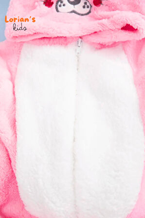 Welsoft Kız Pembe Tavşan Yumuşak Peluş Fermuarlı Bebek Tulumu - 3 Yaş