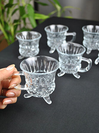 Ayaklı Cam Kulplu Çay Bardağı ve Türk Kahvesi Fincanı Espresso Bardak