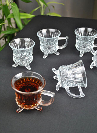 Ayaklı Cam Kulplu Çay Bardağı ve Türk Kahvesi Fincanı Espresso Bardak