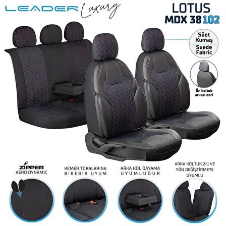 
Ford Focus 3 Uyumlu Deri Detaylı Süet Kumaş Ön Arka Set Oto Koltuk Kılıfı Siyah Kırmızı