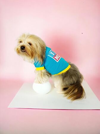 Hediye Paketli, Anneye Hediye, Love Mom Blue, Oval Yaka Tişört Köpek Kıyafeti,Elbisesi Anneler Günü, Anneye, Anne 