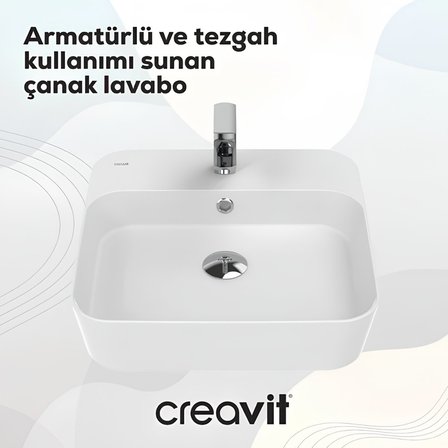 Creavit Loop Kare Tezgâh Üstü Batarya Delikli Beyaz Lavabo 45x45 Cm LP046